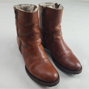 Freebird Alamo Leather Ankle Boot Womens 8 Brown Wool Lined Side Zip Weathered